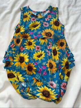 Little Sleepies Sunflower Floral Bubble Romper - Teal & Yellow 3T
